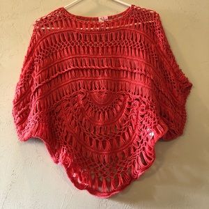 Dolled Up Crochet/Knit Coral Shawl Top (A18)